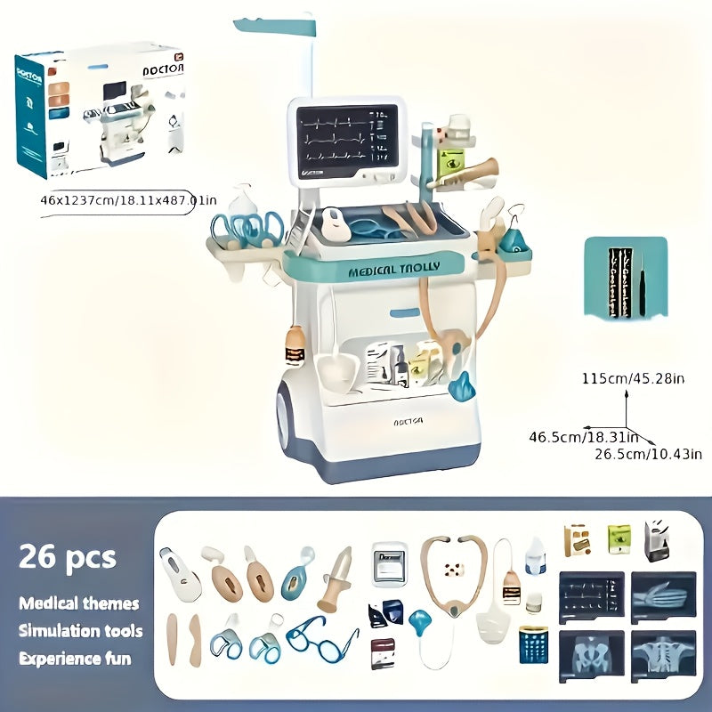 Kids Doctor Kit Pretend Play 26 Piece Medical Toy Set with Sound Effects Stethoscope Thermometer Blood Pressure Meter ABS Safe Role Play Gift for Children Age 3+