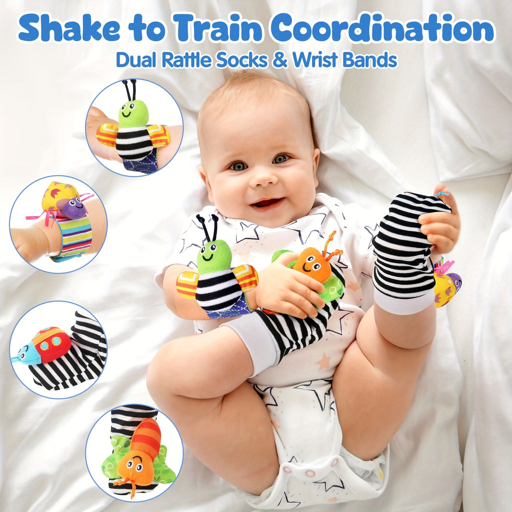 Newborn Sensory Toy Set 13 Pcs Baby Rattle Gift – Wrist & Foot Finders, Teethers & Rattles for Infants 0+, Baby Shower Gift, Stocking Stuffer for Boys & Girls