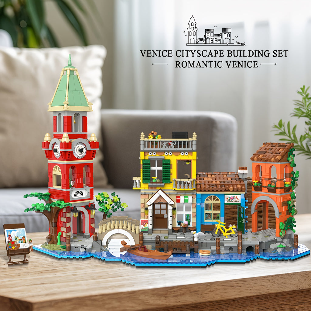 2155-Piece Venice Main Street Building Block Set for Adults - City Riverside Architecture Kit Flower Shop Pizzeria Canal, Home Decor Display Model, Unique Easter Birthday Gift Women Men Ages 14+