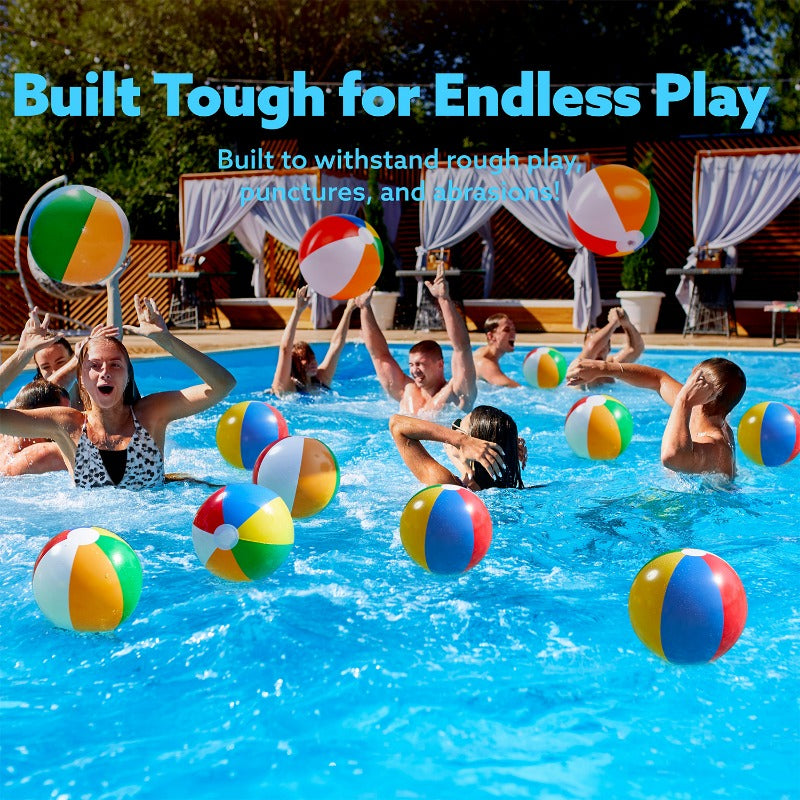 Inflatable Rainbow Beach Balls 12-Pack, Colorful Pool Toys for Kids & Adults, Summer Water Games Birthday Party Supplies Outdoor Fun Combo Set