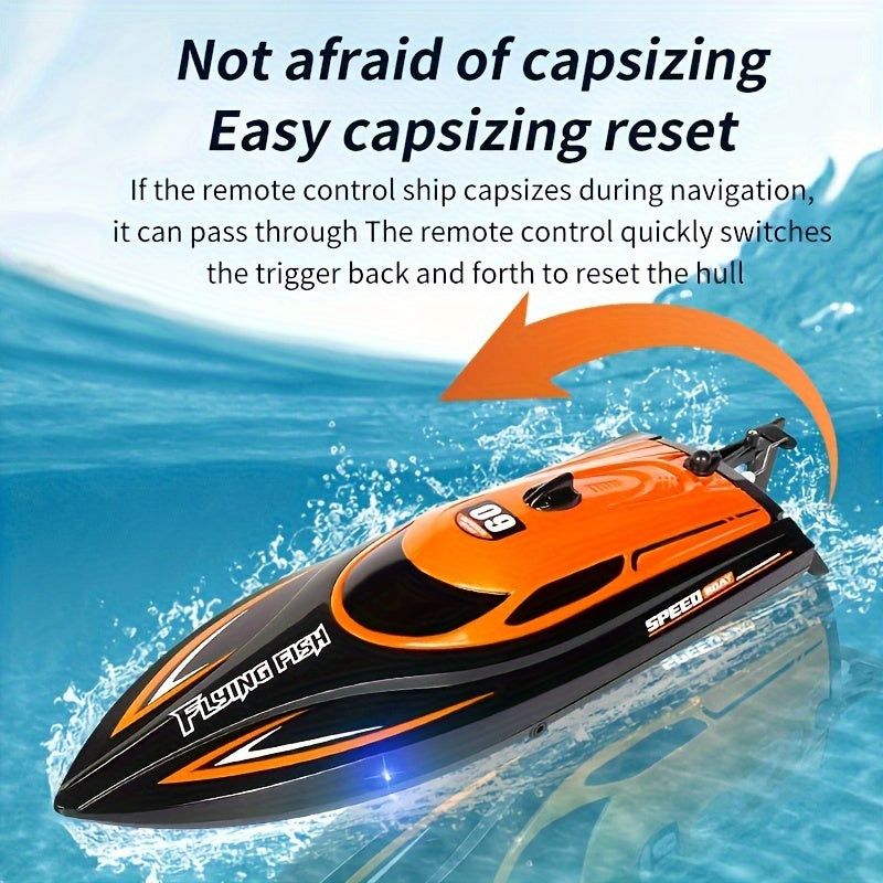High-Speed RC Speedboat 30km/h 2.4G Remote Control Boat with LED Night Navigation Lights Anti-Capsize Water Cooling System – Kids Christmas Birthday Gift