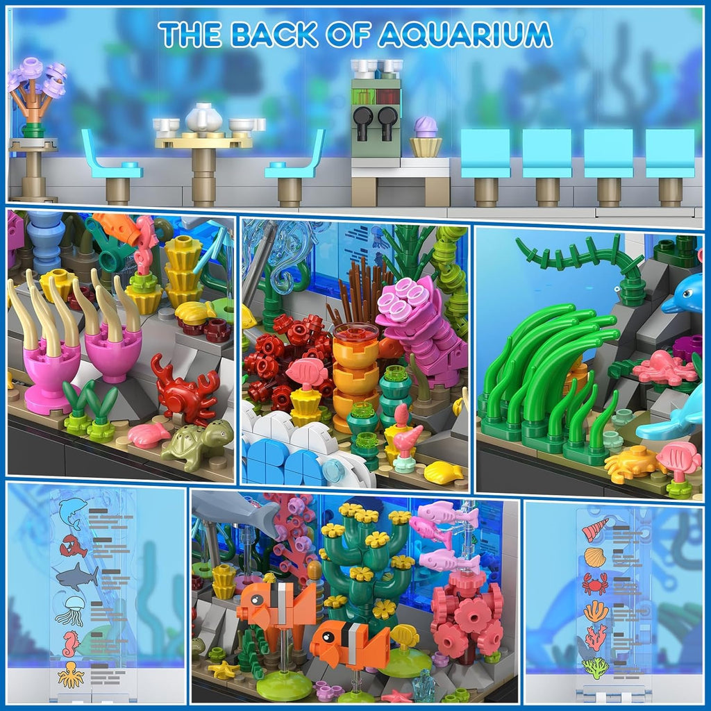 Aquarium Building Block Set 1316 Pieces for Adults, 2-in-1 Oceanarium Underwater Ocean World ABS Brick Model Kit, Creative Home Decoration Display, Unique Valentine's Day Birthday Anniversary Gift for Him Her