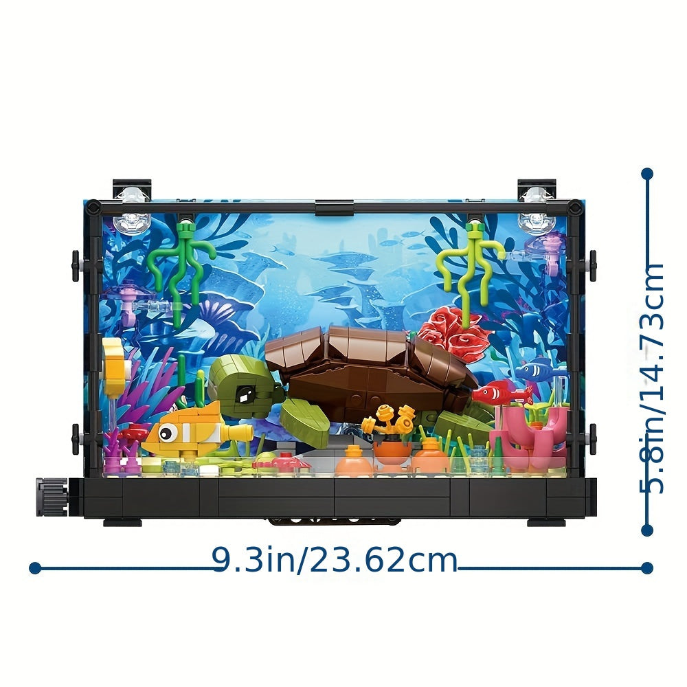 Building Block Aquarium Set with Marine Turtle & Fish Tank – Creative Ocean Animal Model Building Toy, STEM Construction Gift for Kids Boys Girls Home Decor