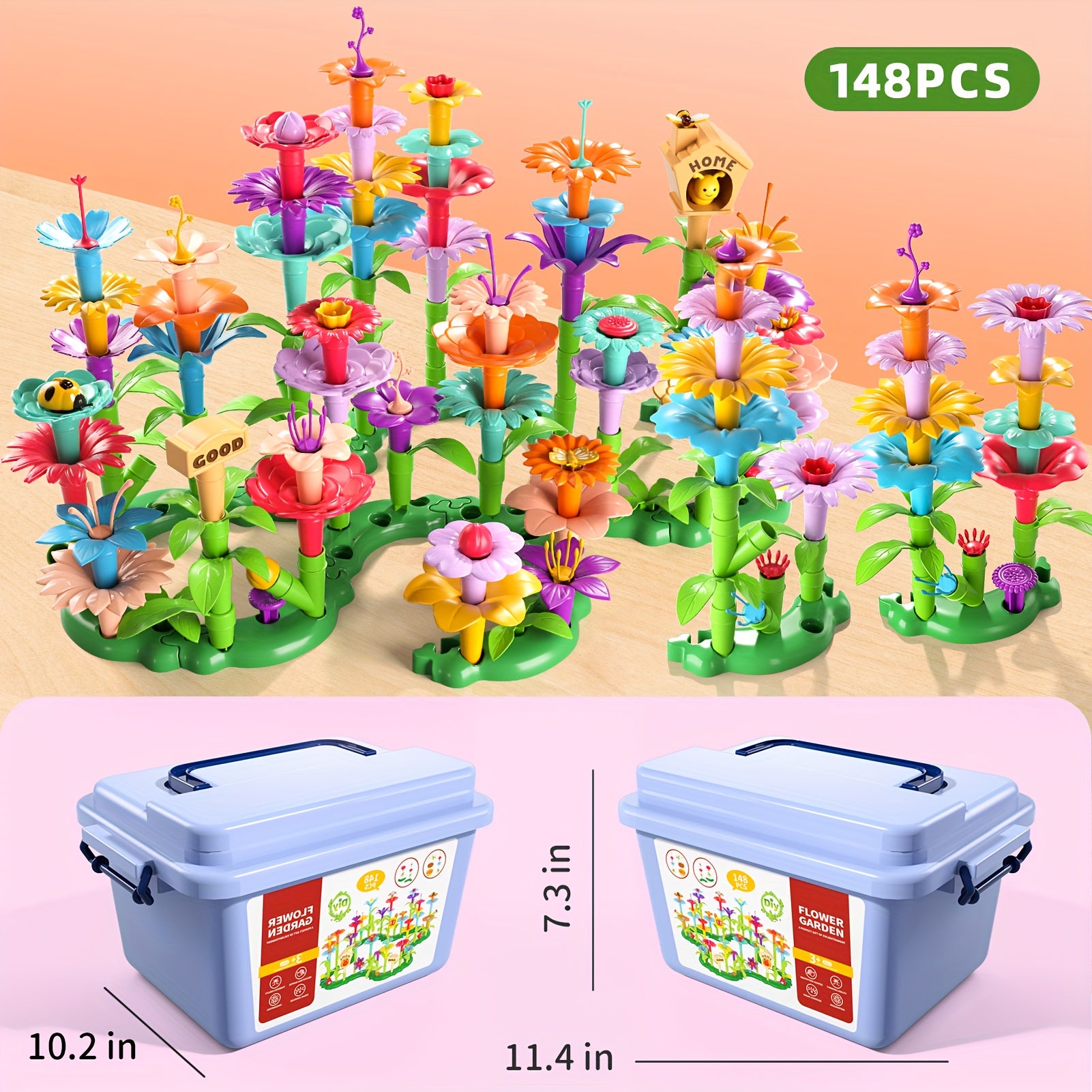 Flower Garden Building Blocks Set 81 148 224pcs STEM Educational Toy for Girls Boys Ages 3 4 5 6 7 8 - Birthday Christmas Gift