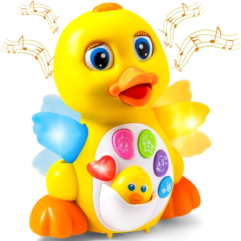 Dancing Walking Duck Toy with Music and Lights for Baby Toddlers 6 Months+ - Light-Up Musical Learning Toy, 5 Buttons 7 Melodies, Sensory Development, Christmas Birthday Gift for Infant Kids