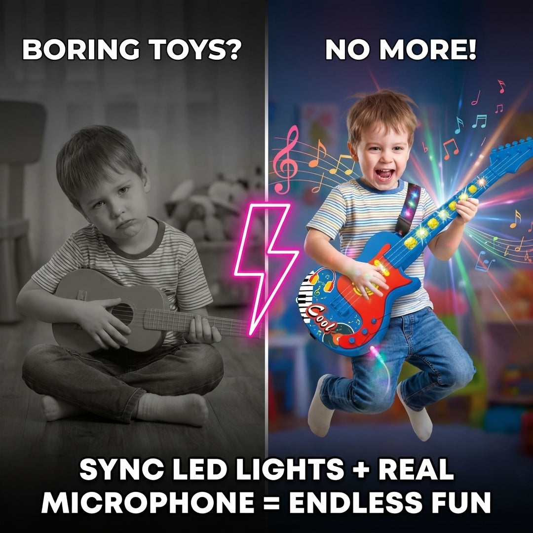Kids Electric Guitar Toy with Microphone & Lights - Musical Instrument Toy for Toddlers Ages 3-8, Light Up Sound Guitar for Boys Girls Birthday Christmas Gift