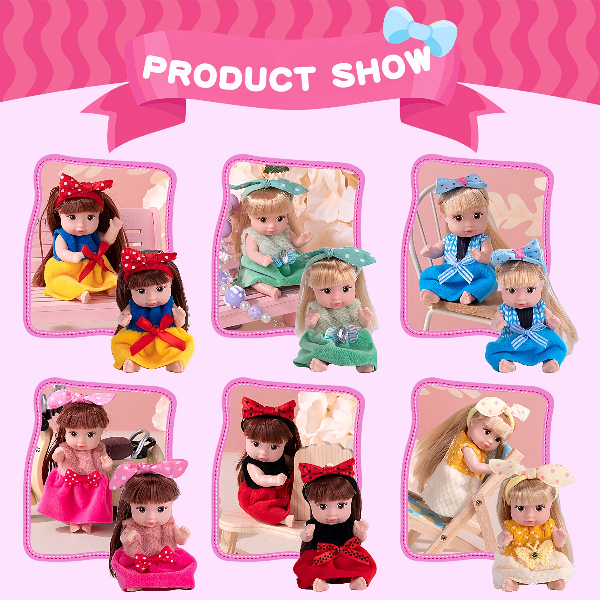 Mini Fashion Dolls Set of 6 for Girls – 4 Inch Poseable Dolls with Glitter Eyes Stylish Hair Collectible Toy Gift for Birthday Christmas Halloween Easter