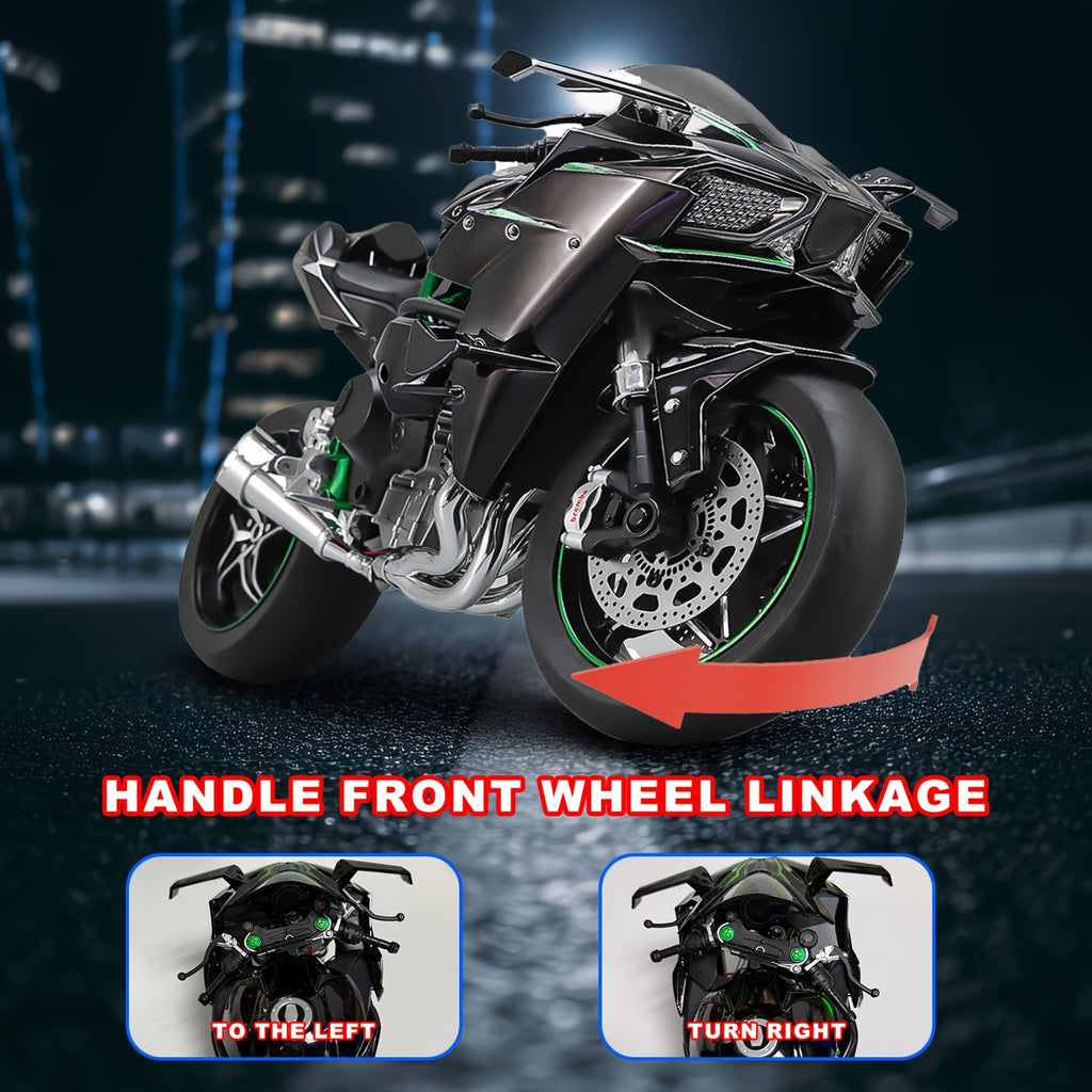 Die-Cast Motorcycle Model with Realistic Sound Effects & Exhaust Spray – 1:6 Scale Alloy Replica with LED Lights, Rotating Wheels & 8 Accessories, Collector Gift for Motorcycle Enthusiasts