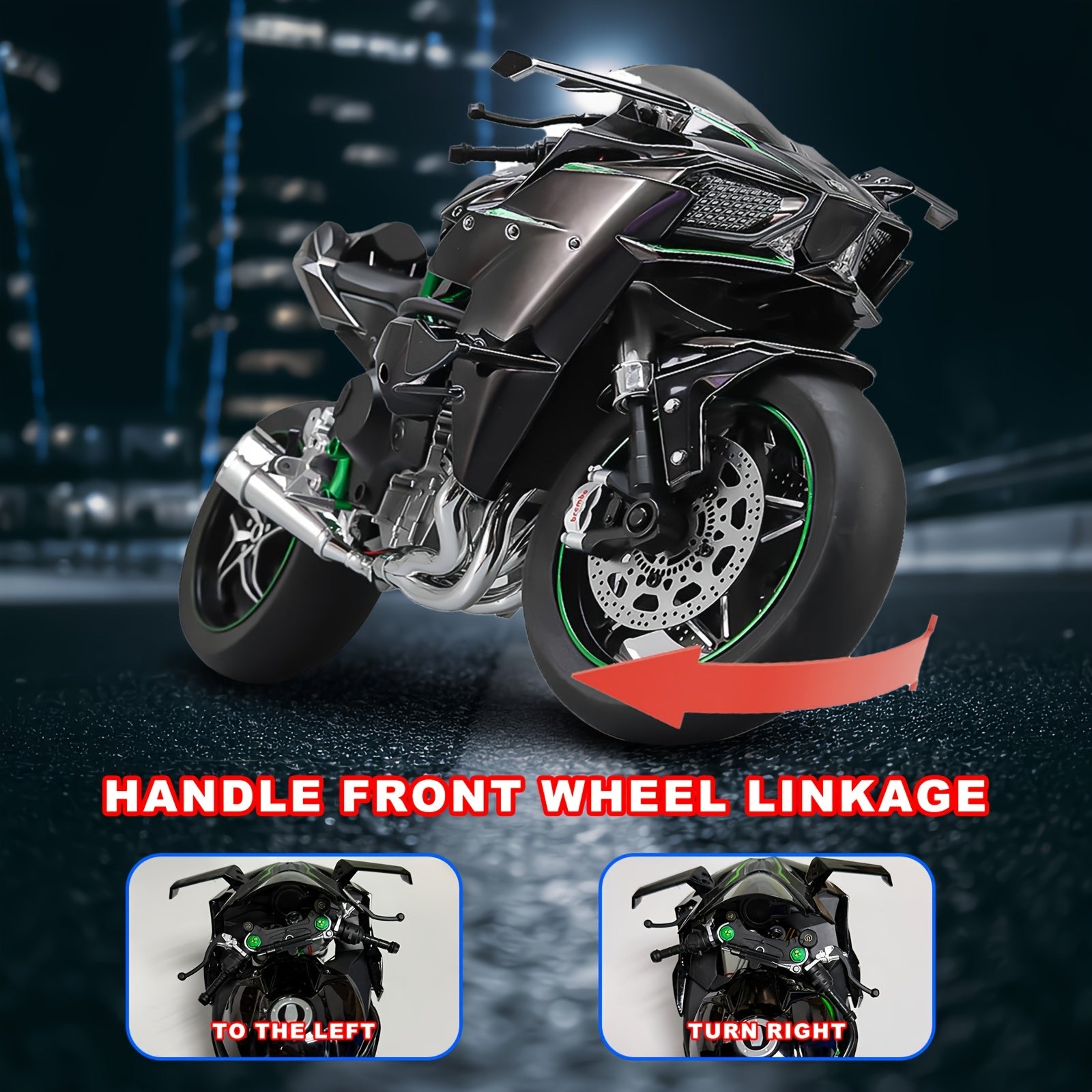 Die-Cast Motorcycle Model with Realistic Sound Effects & Exhaust Spray – 1:6 Scale Alloy Replica with LED Lights, Rotating Wheels & 8 Accessories, Collector Gift for Motorcycle Enthusiasts