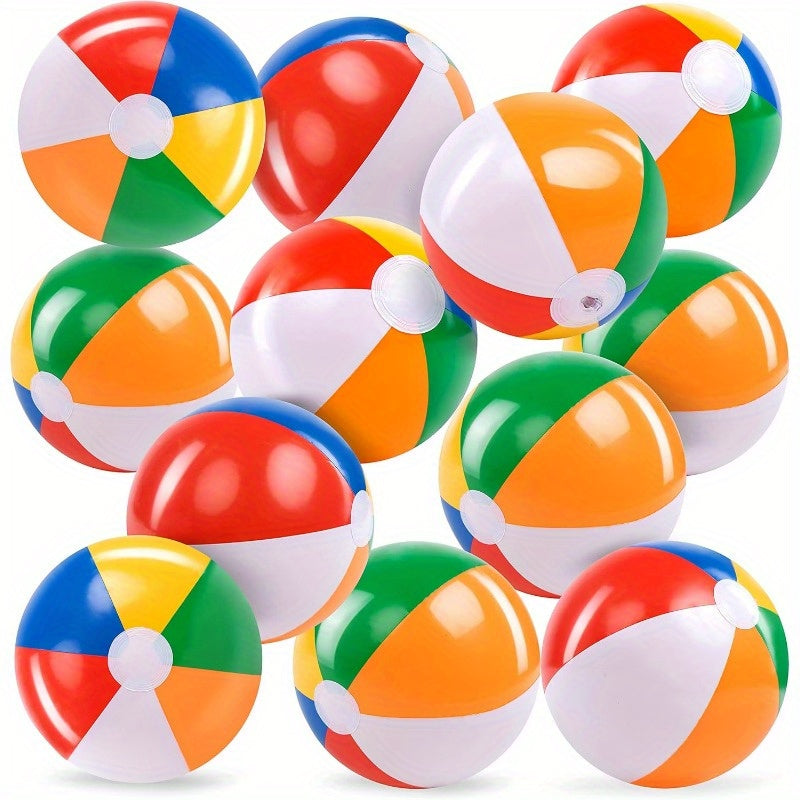 Inflatable Rainbow Beach Balls 12-Pack, Colorful Pool Toys for Kids & Adults, Summer Water Games Birthday Party Supplies Outdoor Fun Combo Set