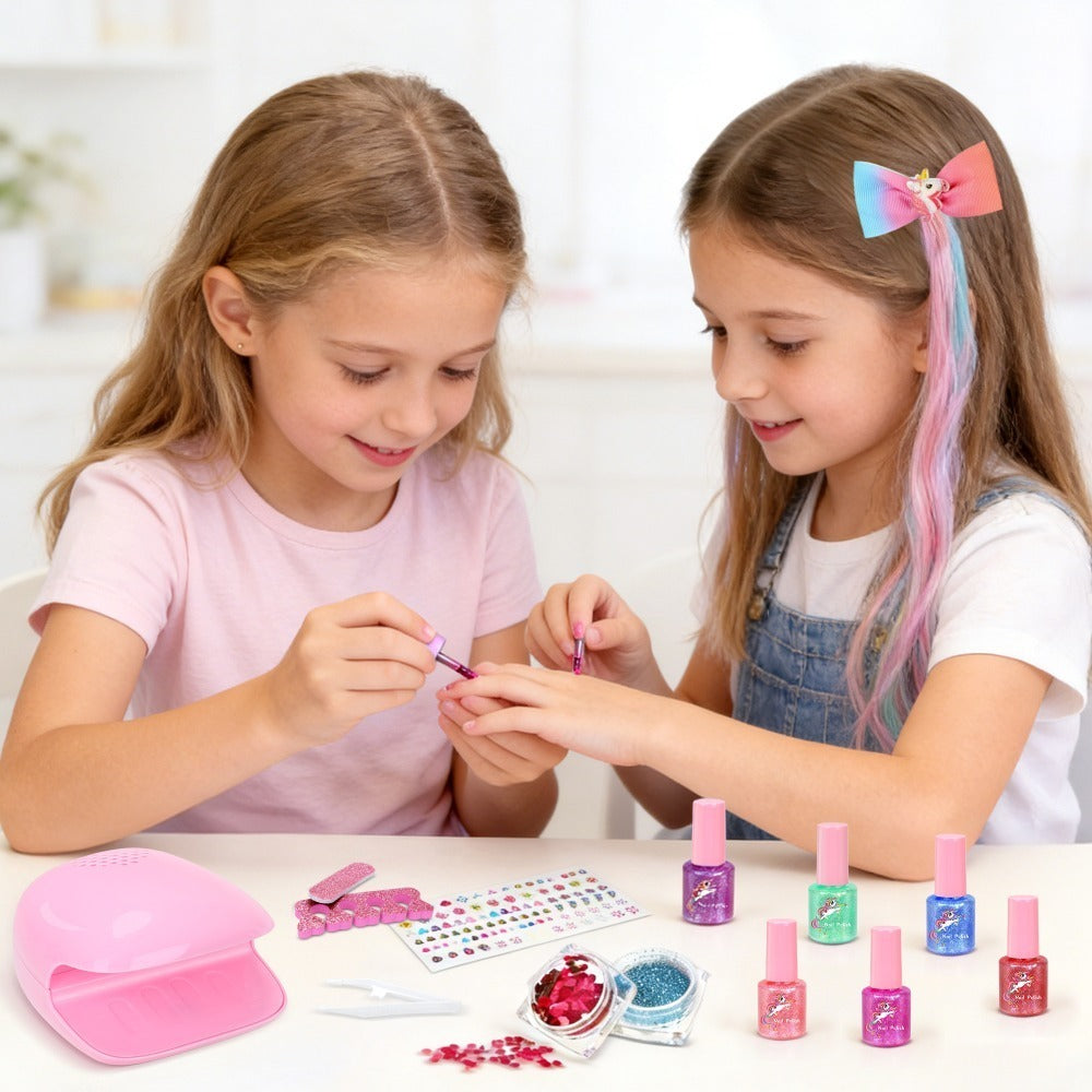 Kids Makeup Set for Girls – Non-Toxic Washable Pretend Cosmetic Kit with Nail Polish, Jewelry & Hair Accessories, Princess Dress-Up Gift Ages 3-8