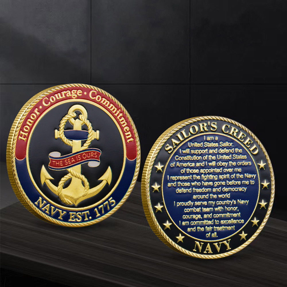 US Navy Sailor's Creed Military Challenge Coin with Gift Box – Honor Courage Commitment Anchor Design, Collectible Souvenir & Veterans Appreciation Gift for Navy Sailors