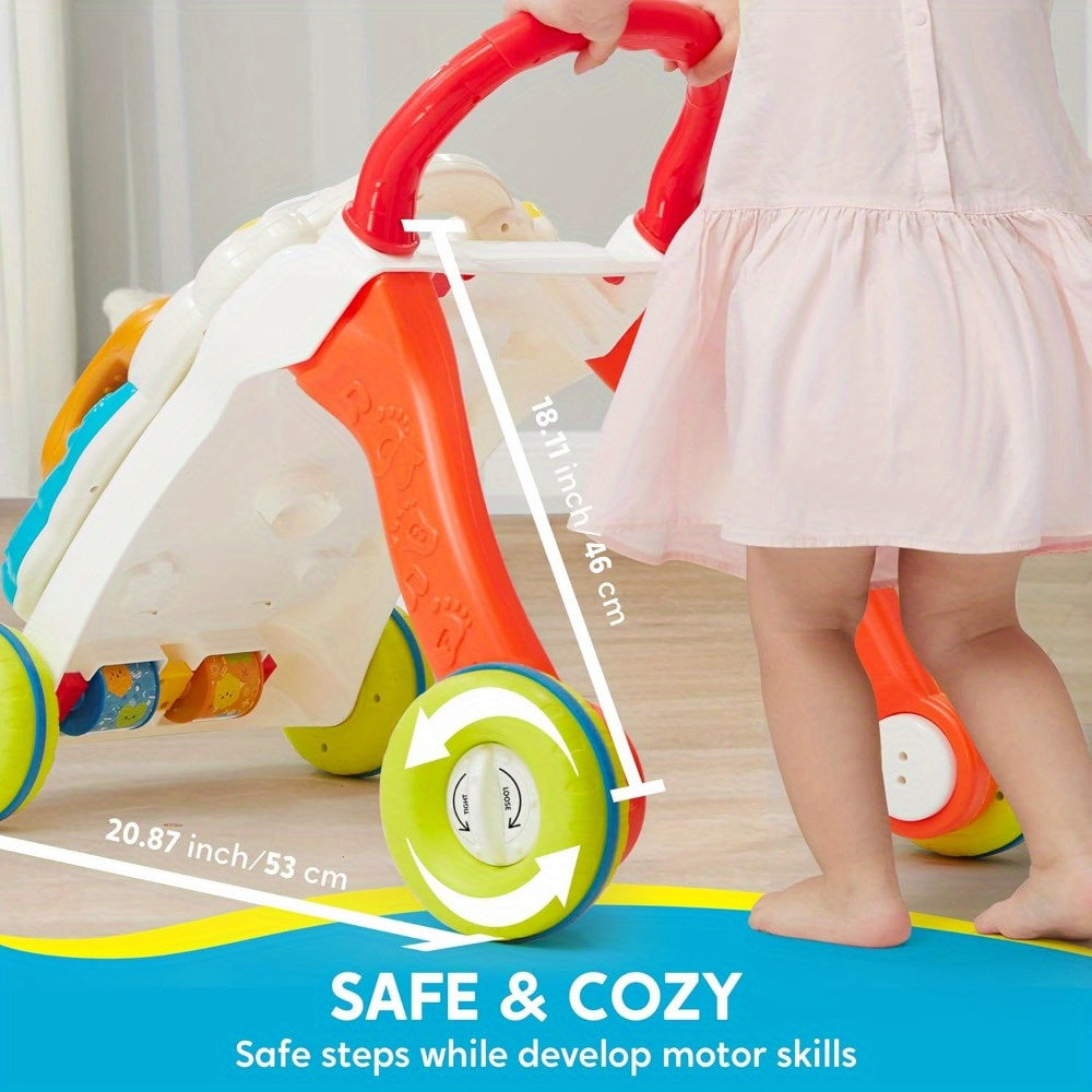 Baby Push Walker 2-in-1 Sit to Stand Learning Toy – Piano, ABC Buttons, Light-Up Sound Effects & Adjustable Speed Walker for Infant Boys & Girls