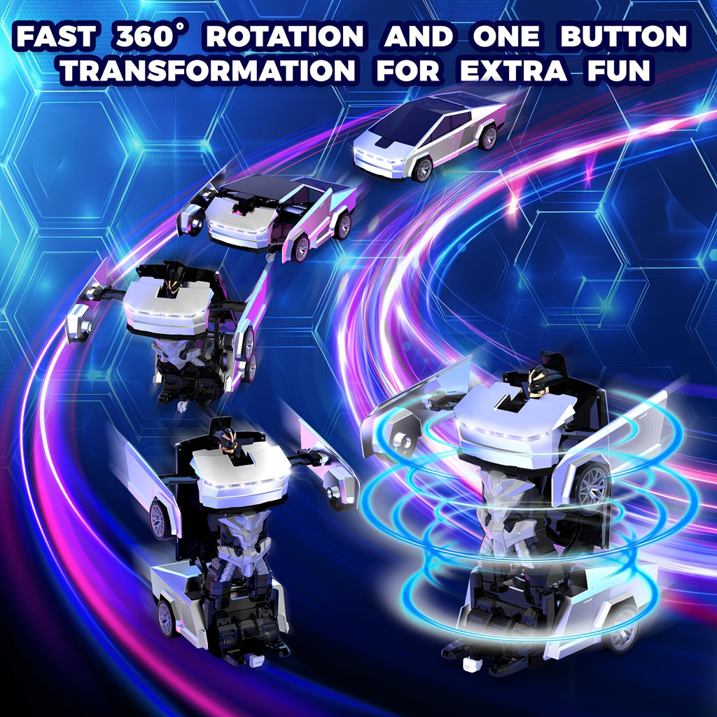 1:18 Scale One-Button Transforming Robot RC Car with LED Headlights - 360° Spinning & Drifting Remote Control Toy Car Birthday Christmas Easter Gift for Boys Girls