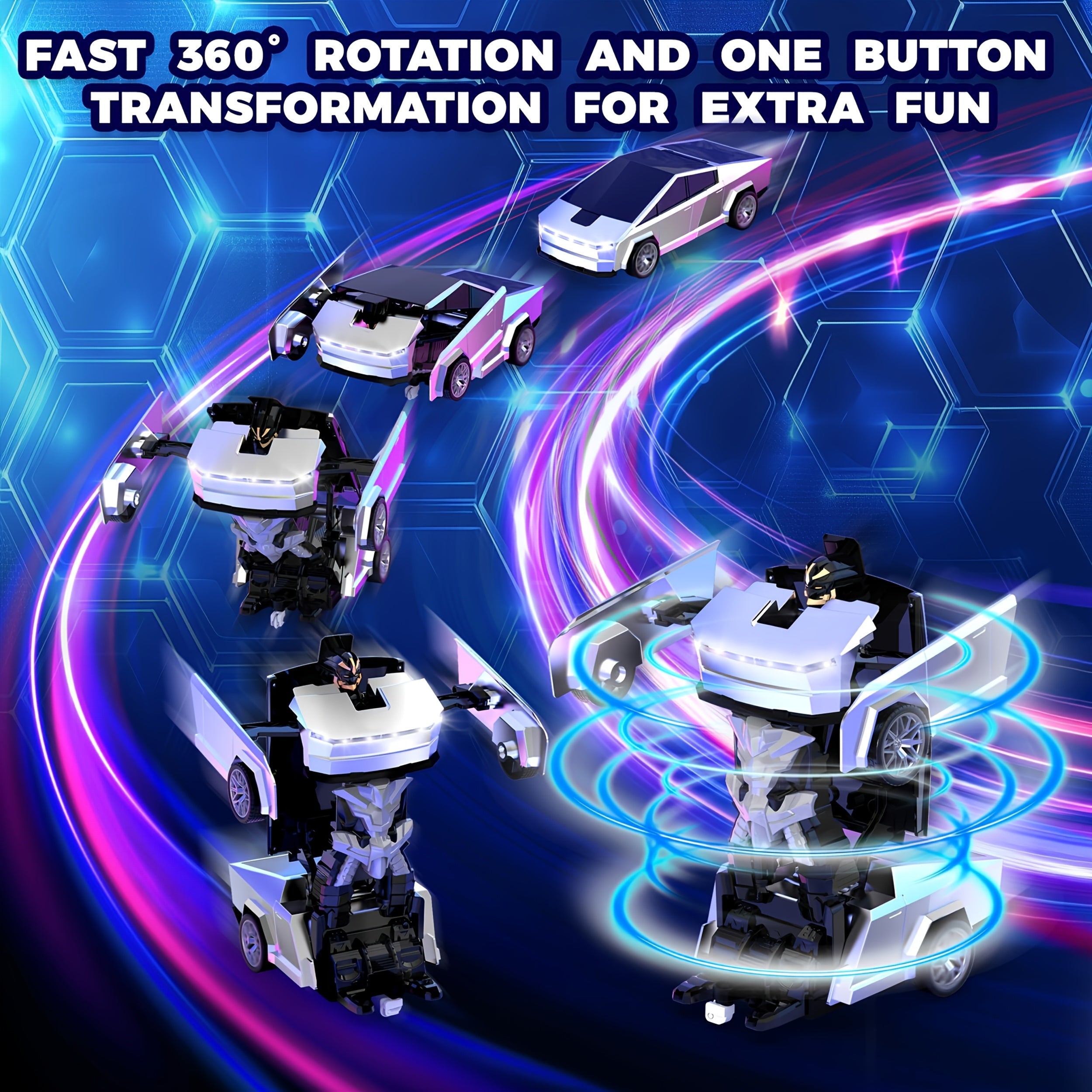 1:18 Scale One-Button Transforming Robot RC Car with LED Headlights - 360° Spinning & Drifting Remote Control Toy Car Birthday Christmas Easter Gift for Boys Girls
