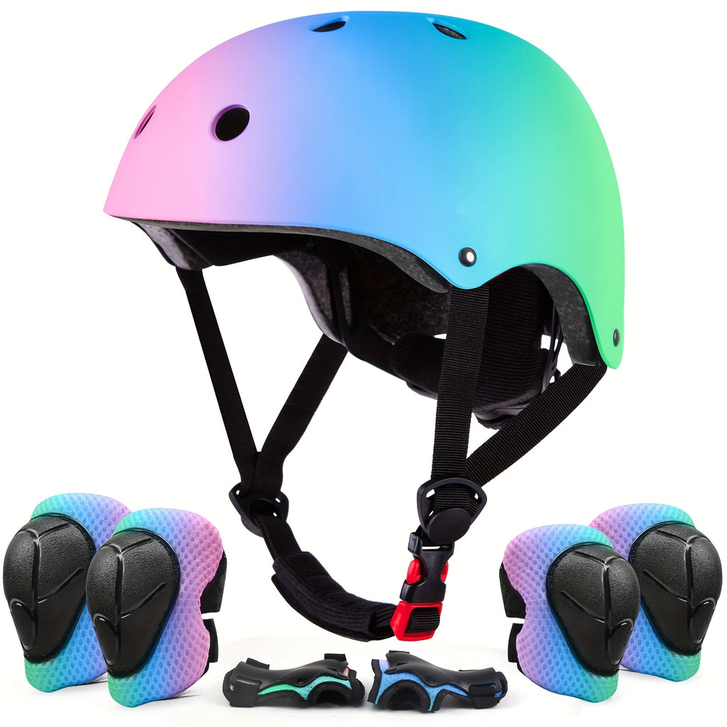 Kids Bike Helmet Set with Knee and Elbow Pads Adjustable Protective Gear for Boys Girls Ages 5 Plus Cycling Skating Scooter - Birthday Gift