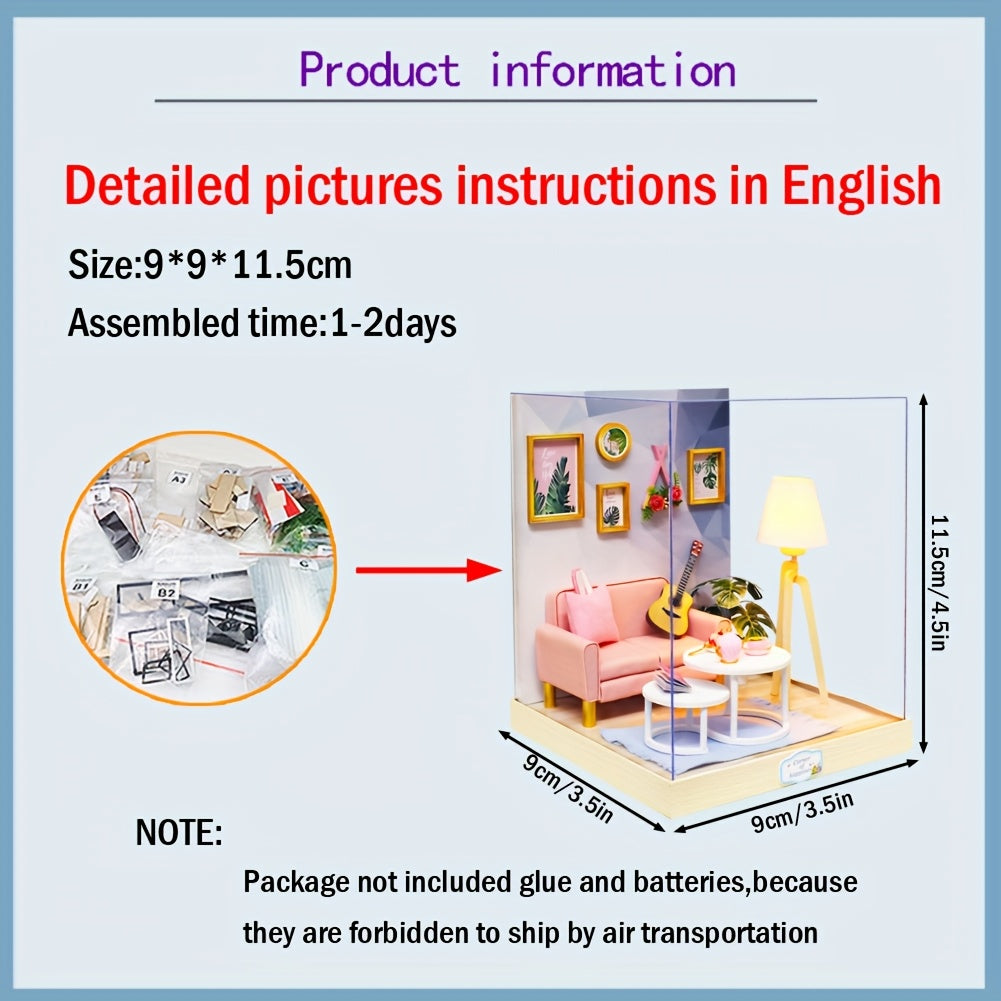 DIY Mini Dollhouse Puzzle Kit with Dust Cover – Small Miniature House Model No Glue Needed 4 Styles Tea Time Flavor Life Heartbeat Creativity Desktop Decor Gift Teens Ages 14+