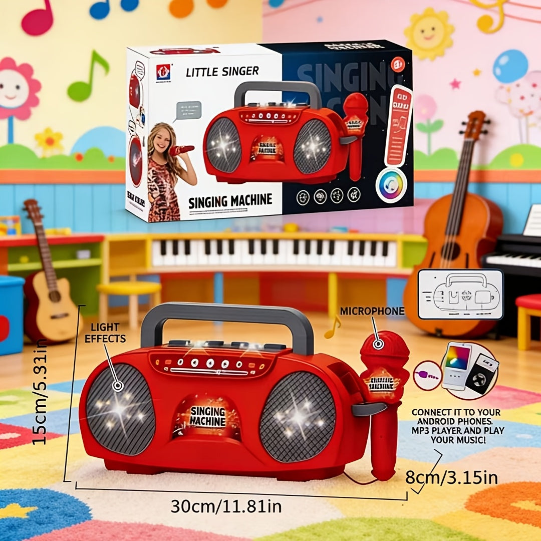 Kids Karaoke Microphone Light-Up Singing Toy with Music Machine, Birthday Gift for Boys Girls Ages 3-7, All-In-One Sing Along Speaker