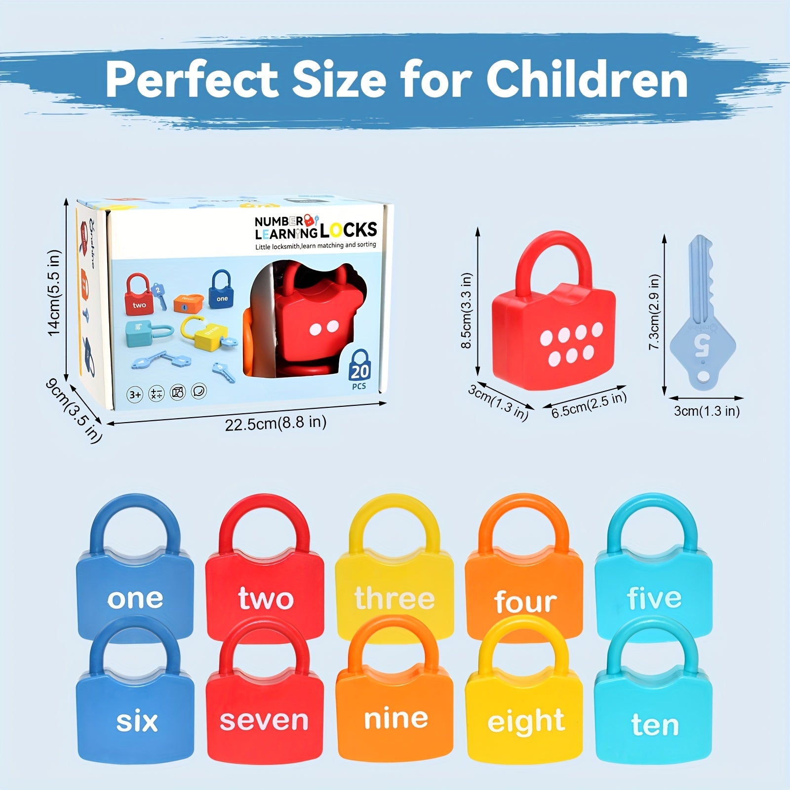 Number Lock & Key Counting Toy Set 10 Pcs - Math Learning Toy for Preschoolers Ages 3-5, Kindergarten Classroom Activity Game, Educational STEM Gift for Boys Girls Birthday Christmas