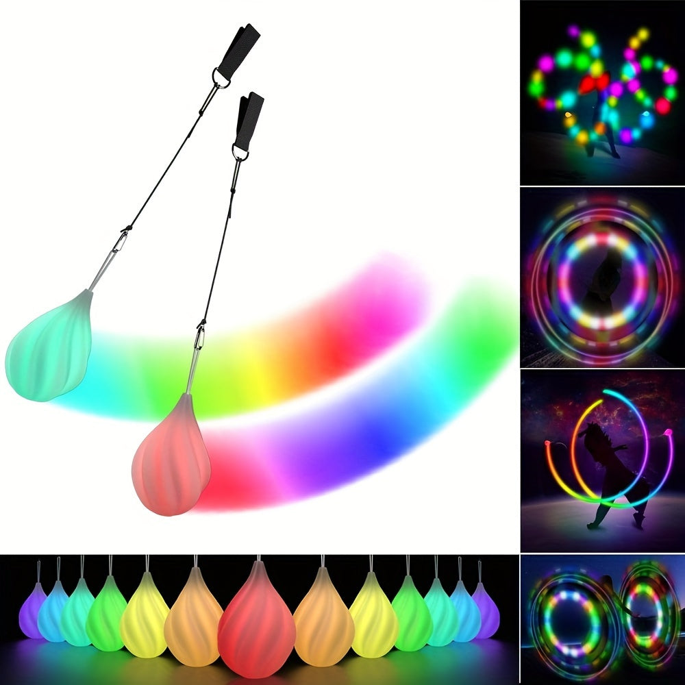 LED Poi Balls Soft Spinning Glow Poi Rainbow Fade High Strobe for Beginners Professionals Dance Performance Entertainment Gift