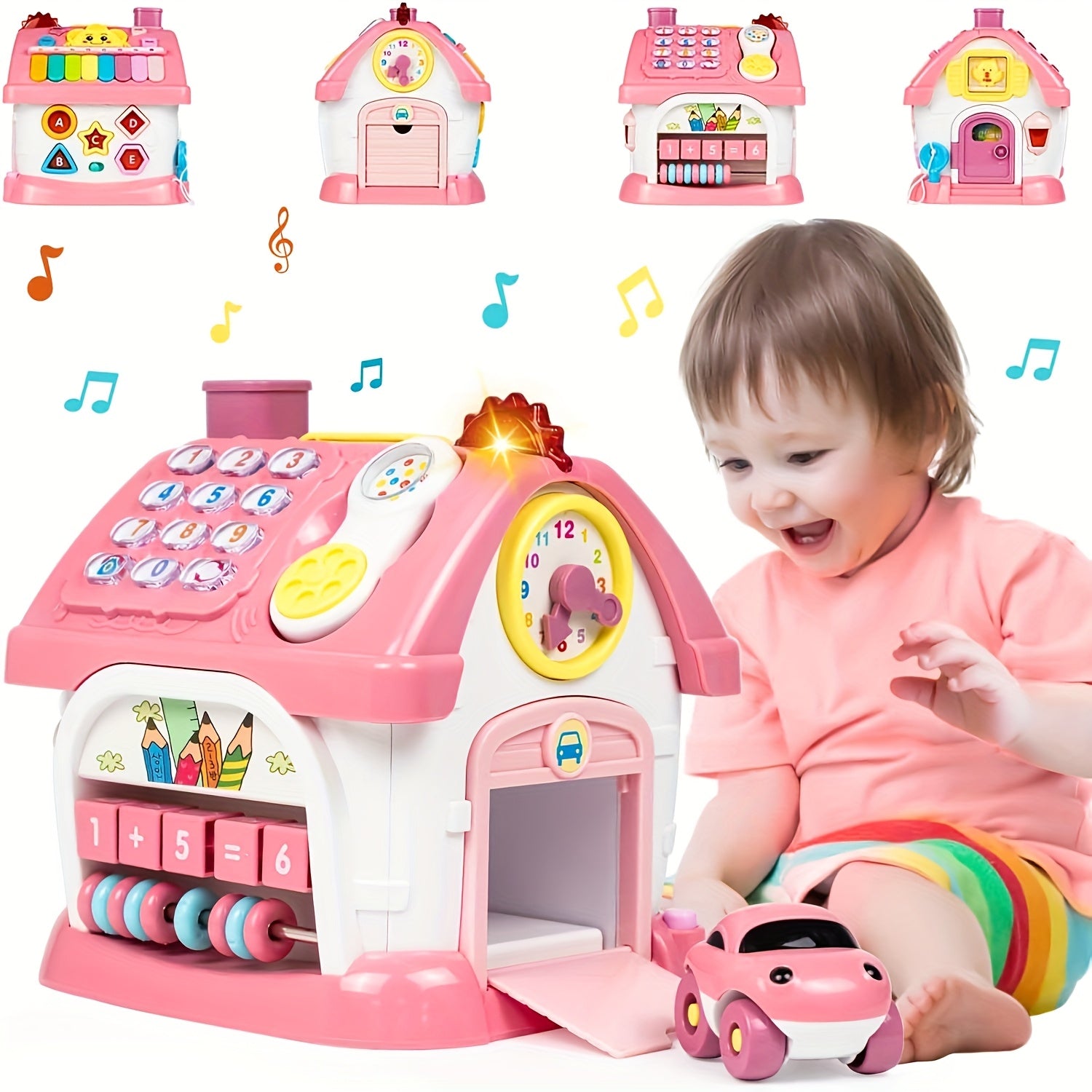 8-in-1 Musical House Baby Toy Multi-Functional Educational Enlightenment Toy - Birthday Gift for Baby Boys Girls Toddlers Pink