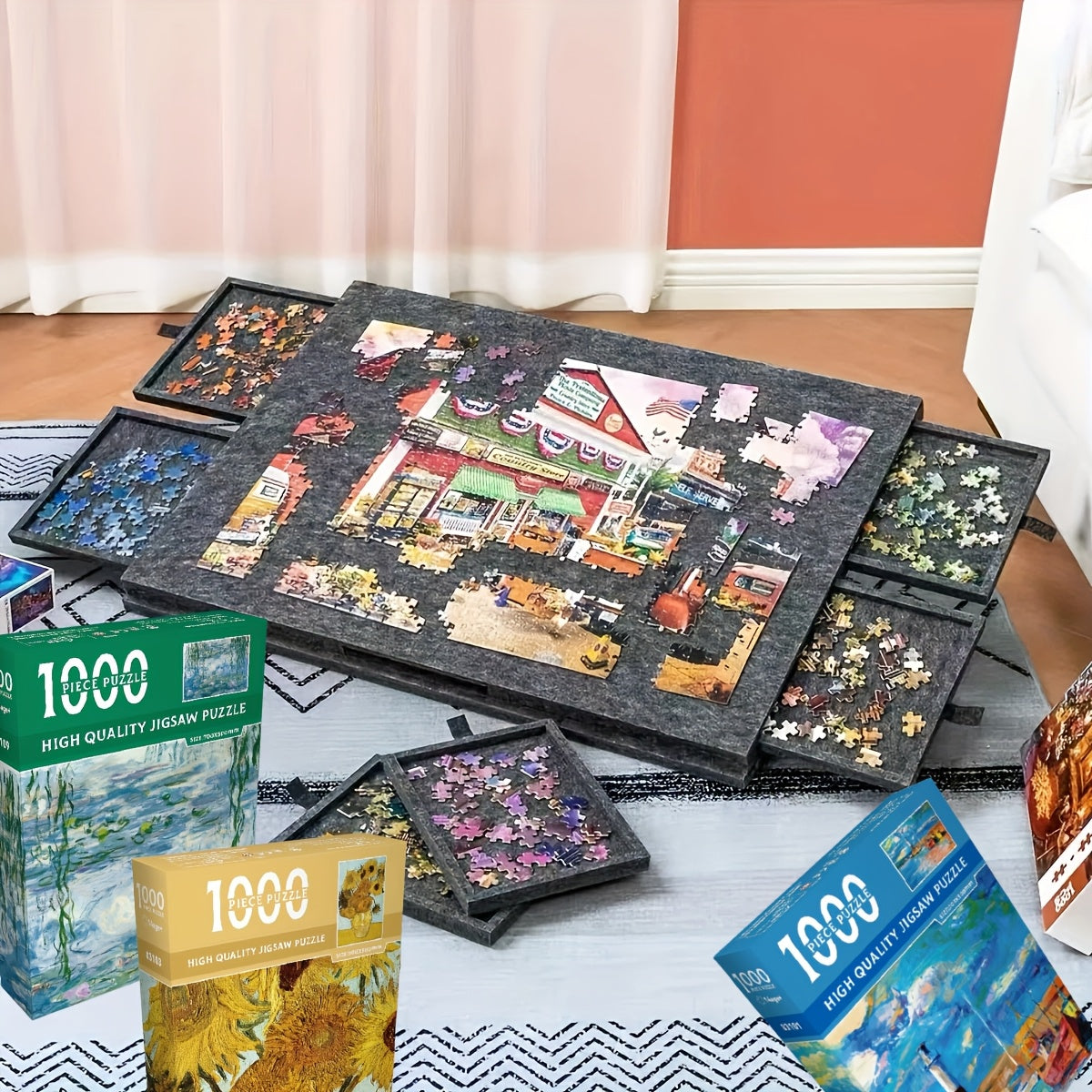 Portable Puzzle Board for 1000 & 1500 Piece Puzzles – Large Non-Slip Puzzle Table with Storage, Family Game Night Puzzle Tray for Adults and Kids