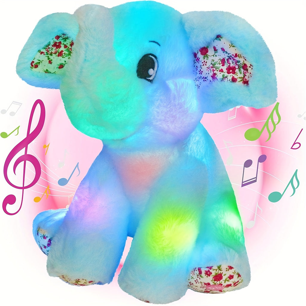 Musical Glowing Elephant Plush Toy with LED Light & Lullabies, Soft Stuffed Animal Nightlight Companion for Baby Toddler, Birthday Easter Gift for Kids