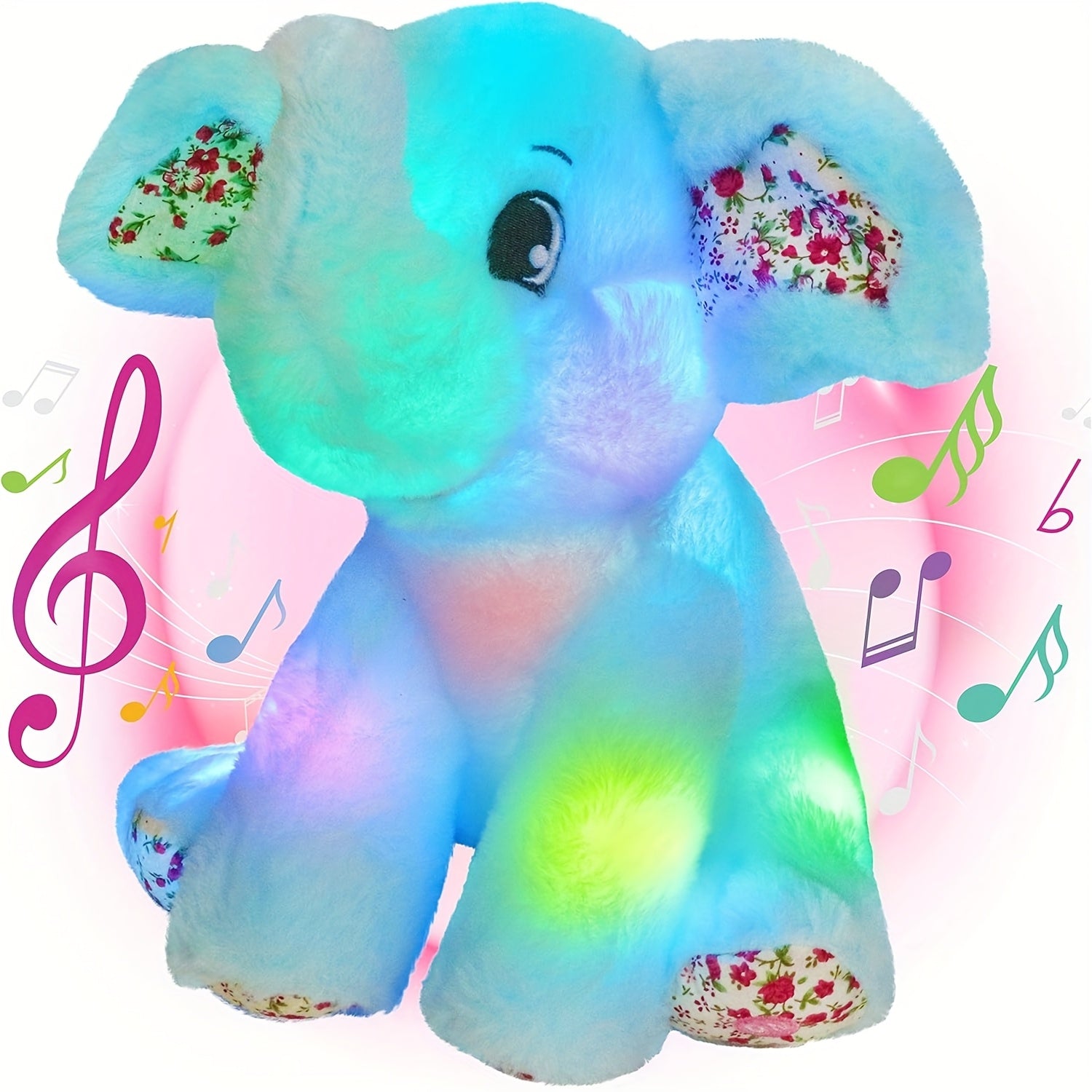 Musical Glowing Elephant Plush Toy with LED Light & Lullabies, Soft Stuffed Animal Nightlight Companion for Baby Toddler, Birthday Easter Gift for Kids