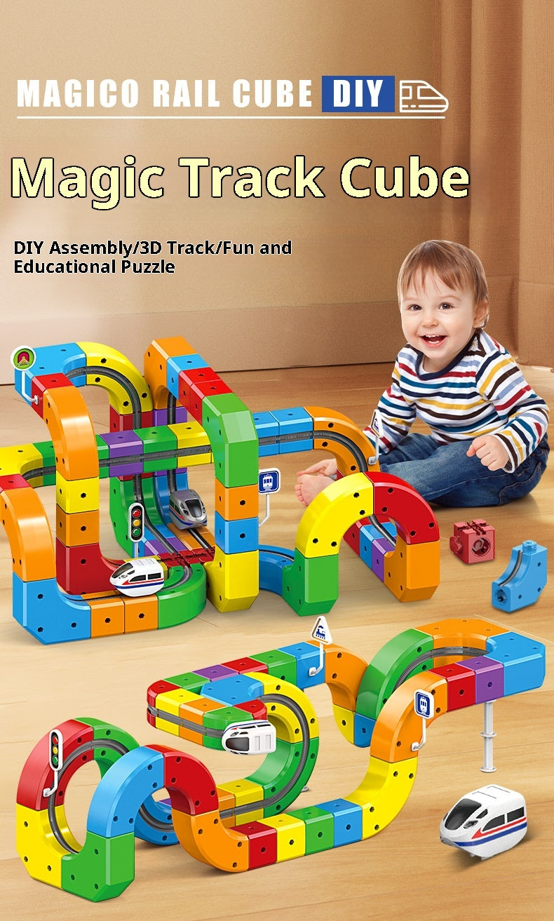 3D Gravity Magic Track Train Set DIY Deformable Racing Track STEM Building Toy with Blocks Traffic Lights for Kids Ages 3 4 5 Indoor Outdoor Birthday Gift