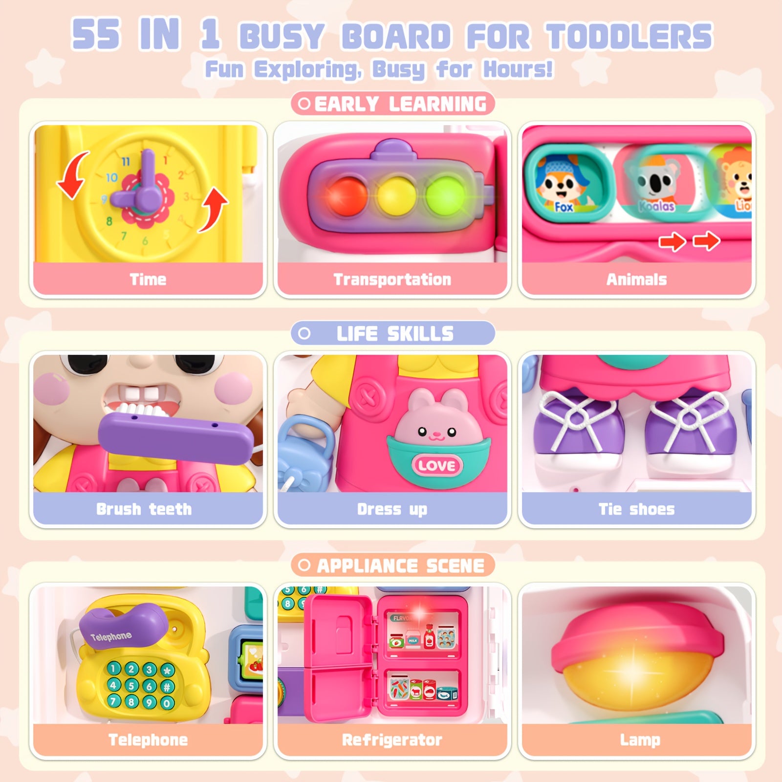 54-in-1 Musical Baby Busy Board for Toddlers - Early Educational Toy with Motor Skills Development, Montessori Activity Board, Birthday Gift for Baby Boys Girls 1-3 Years