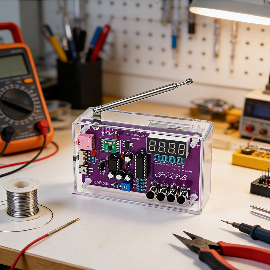 DIY FM Radio Building Kit with LED Display & Soldering Practice – All-in-One Electronics Learning Kit with Tuning Knob, Volume Control & Antenna for Adults & Hobbyists