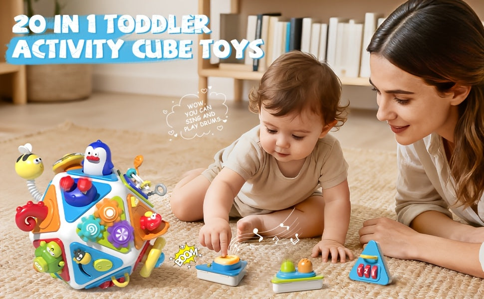 21-in-1 Busy Board Activity Cube for Toddlers & Baby - Montessori Sensory Learning Toy for Boys Girls Ages 1-3, Early Educational Development Travel Toy, Best First Birthday Gift