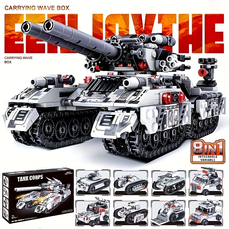 Snow Tank Building Blocks Set 1628pcs 8-in-1 Military Armored Vehicle Model Kit for Adults Teens Ages 14 Plus - Christmas Birthday Gift