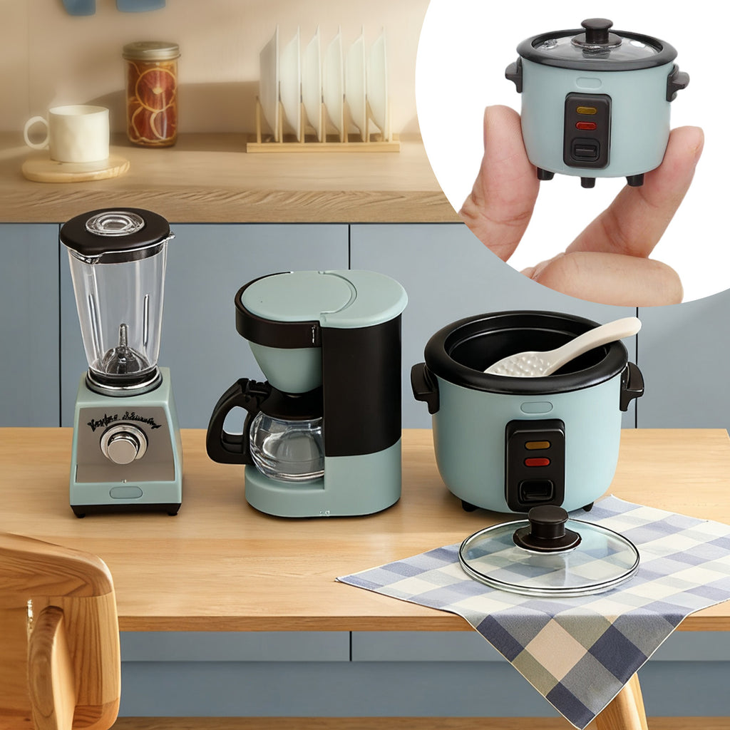 3pcs 1:12 Scale Dollhouse Miniature Kitchen Appliance Set – Rice Cooker, Juicer & Coffee Maker Models for Dollhouse Kitchen Decor, Diorama Scene & Collector Display Gift