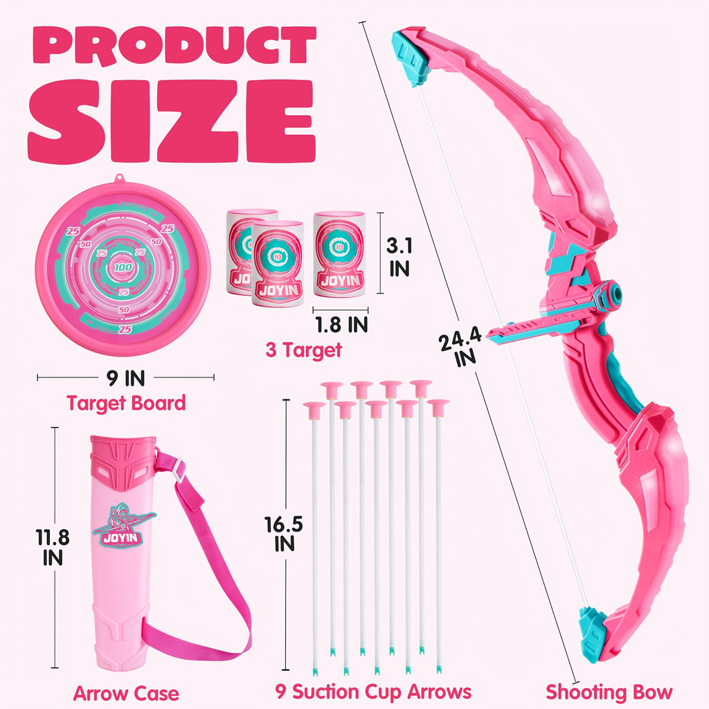 Kids LED Light Up Bow and Arrow Archery Set Ages 6-12 with 9 Suction Cup Arrows Targets Case ASTM Certified Indoor Outdoor Birthday Christmas Gift Boys Girls
