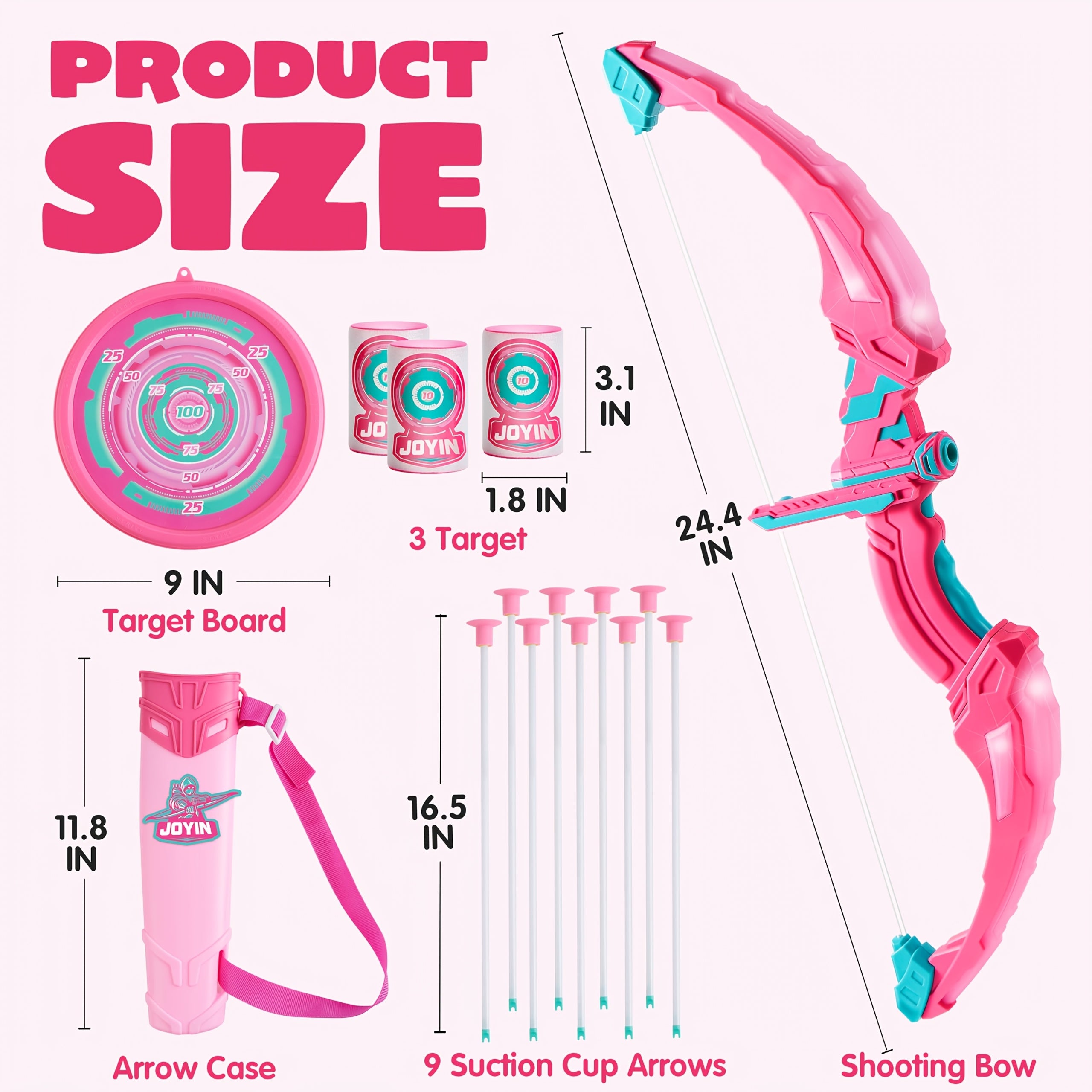 Kids LED Light Up Bow and Arrow Archery Set Ages 6-12 with 9 Suction Cup Arrows Targets Case ASTM Certified Indoor Outdoor Birthday Christmas Gift Boys Girls