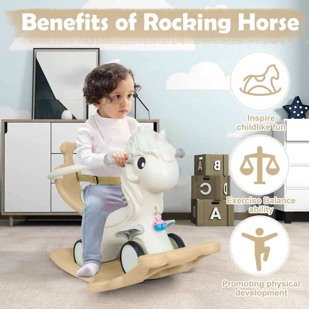 3 in 1 Rocking Horse for Toddlers 12M+ – Detachable Balance Bike, Ride-On Toy & Push Handle, Balance Board, Safe Indoor Outdoor Baby Gift for Boys & Girls Ages 1+