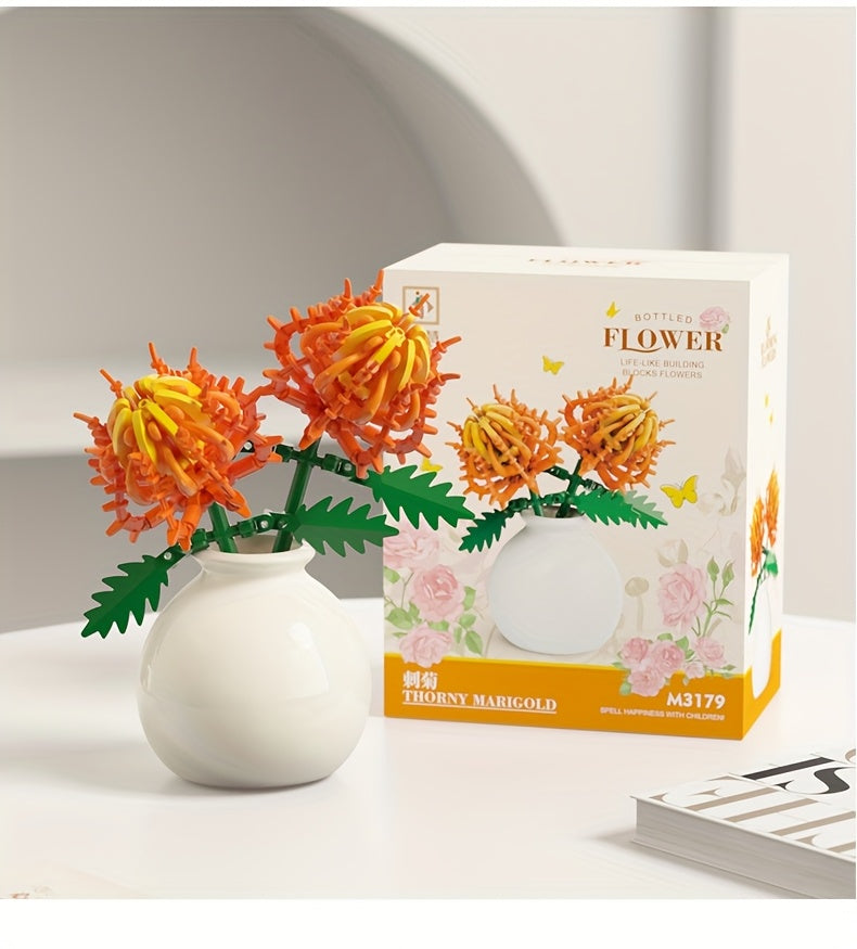 Flower Bouquet Mini Building Blocks 120pcs DIY Set - Eternal Green Plant Desk Decoration, Stress Relief Creative Toy, Easter Birthday Gift for Kids