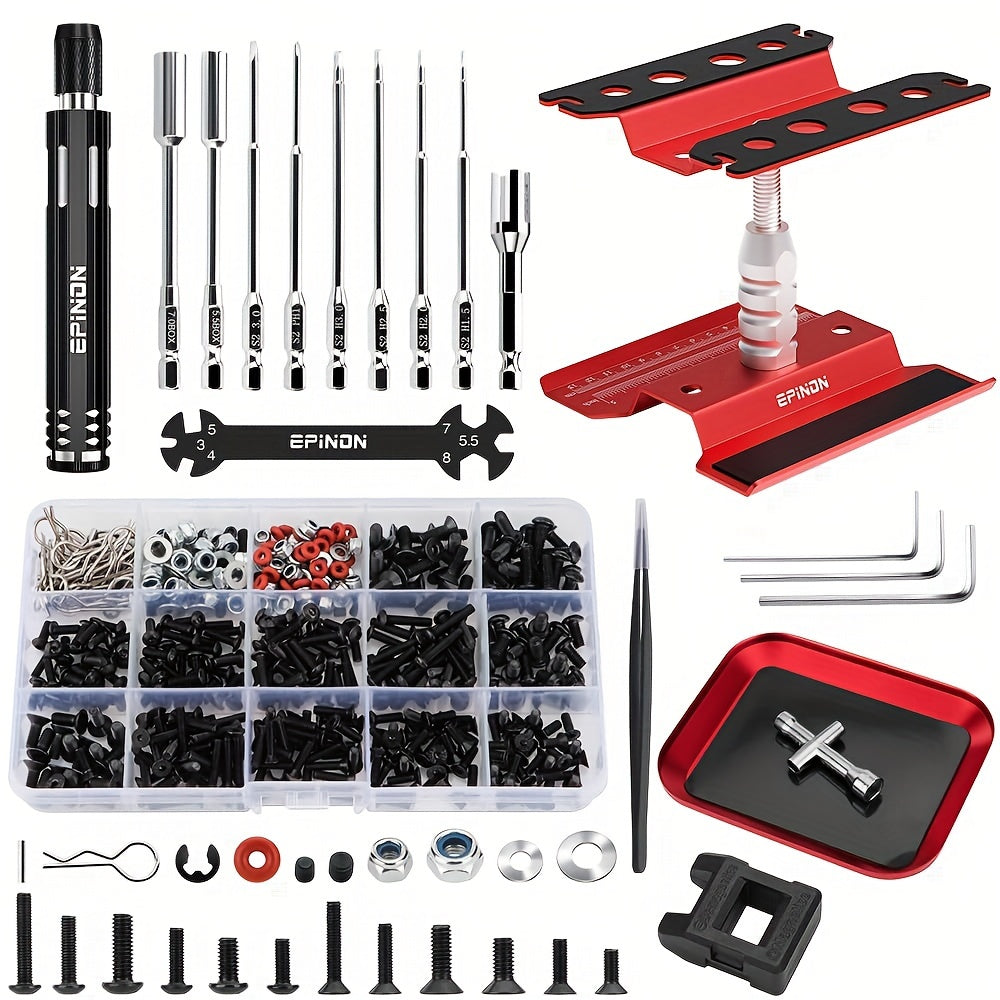 RC Maintenance Stand 360° Rotation Tool Set 520pcs Screws S2 Screwdrivers Fits 1/8 1/10 1/12 1/16 1/18 RC Cars Crawlers Trucks Traxxas Arrma Axial Gift