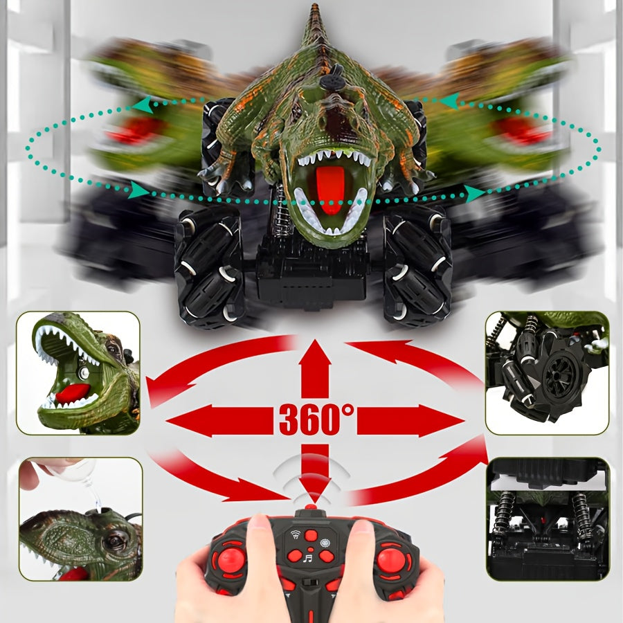 Dinosaur RC Stunt Car with Lights Sounds & Spray - Monster Truck Remote Control Toy for Boys Girls Kids All-Terrain Indoor Outdoor Fun Birthday Easter Gift
