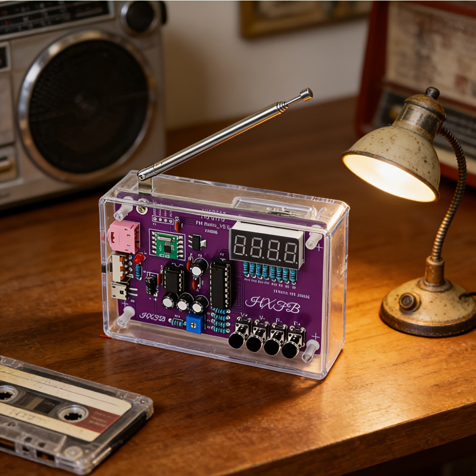 DIY FM Radio Building Kit with LED Display & Soldering Practice – All-in-One Electronics Learning Kit with Tuning Knob, Volume Control & Antenna for Adults & Hobbyists