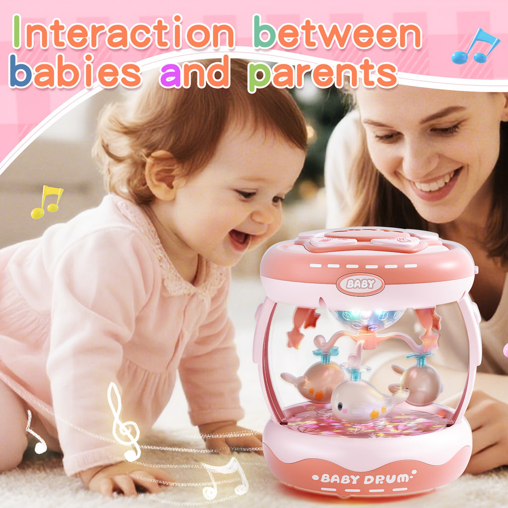 JOVOW Baby Rotating Projector Music Toy for 3 Months+ – Interactive Animal Sounds & Music, Multi-Functional Sensory Learning Toy for Infant Boys Girls, Party Music, Skills Development, Pink & Blue