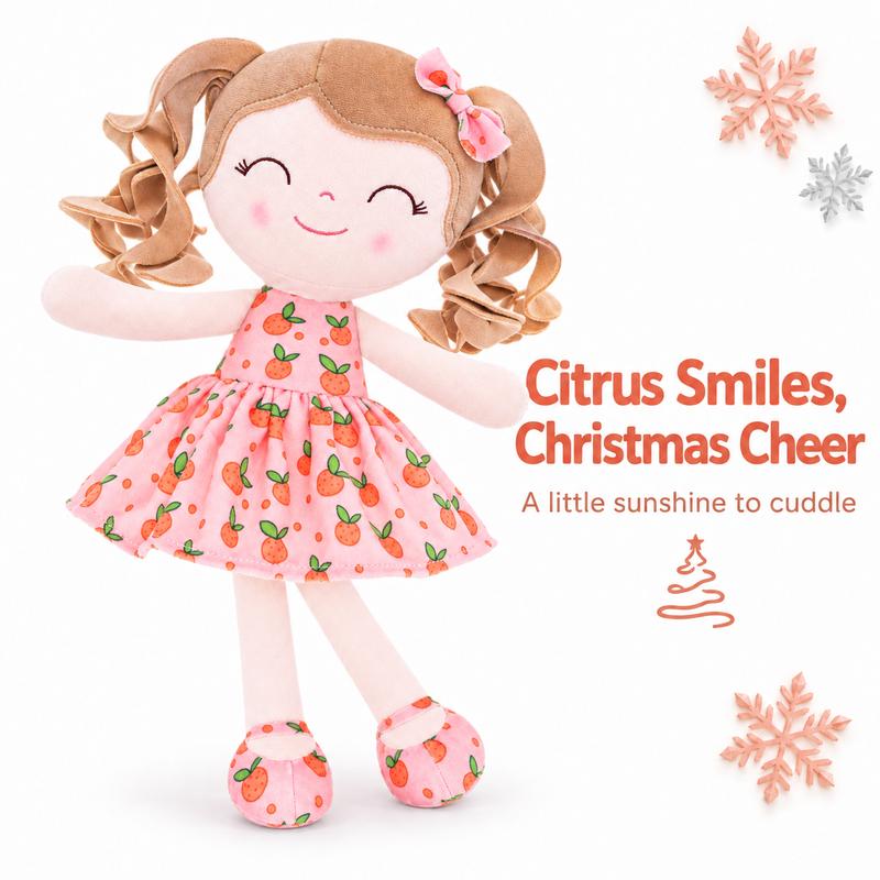 Plush Doll for Girls by Gloveleya, Soft Strawberry Grape and Orange Styles, Lightweight Cuddle Companion, Birthday and Christmas Gift
