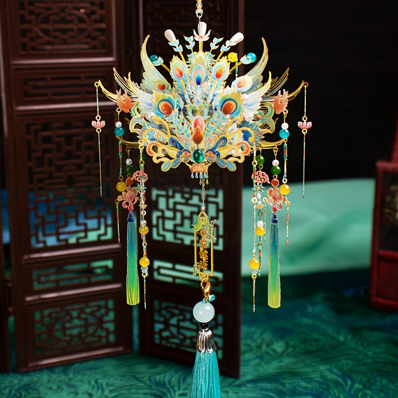 3D Metal Puzzle Phoenix Crown – Elegant Blue & Gold Intricate Model with Beads & Tassels, Unique DIY Assembly Gift for Teens Adults Boyfriend Girlfriend Birthday Christmas