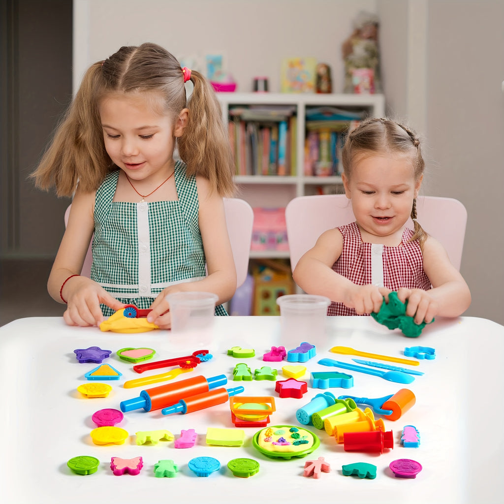 Clay Tools Set for Kids 44 Pcs Dough Accessories with Molds Rolling Pins Cutters Easy Grip Handles Non-Toxic ABS Plastic Party Favor Christmas Gift