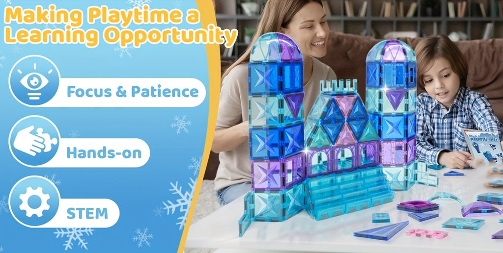 Magnetic Tiles for Kids 116pcs Castle STEM Building Blocks – 3D Magnetic Construction Pretend Castle Playset Preschool Learning Toy Gift for Boys Girls Age 3+