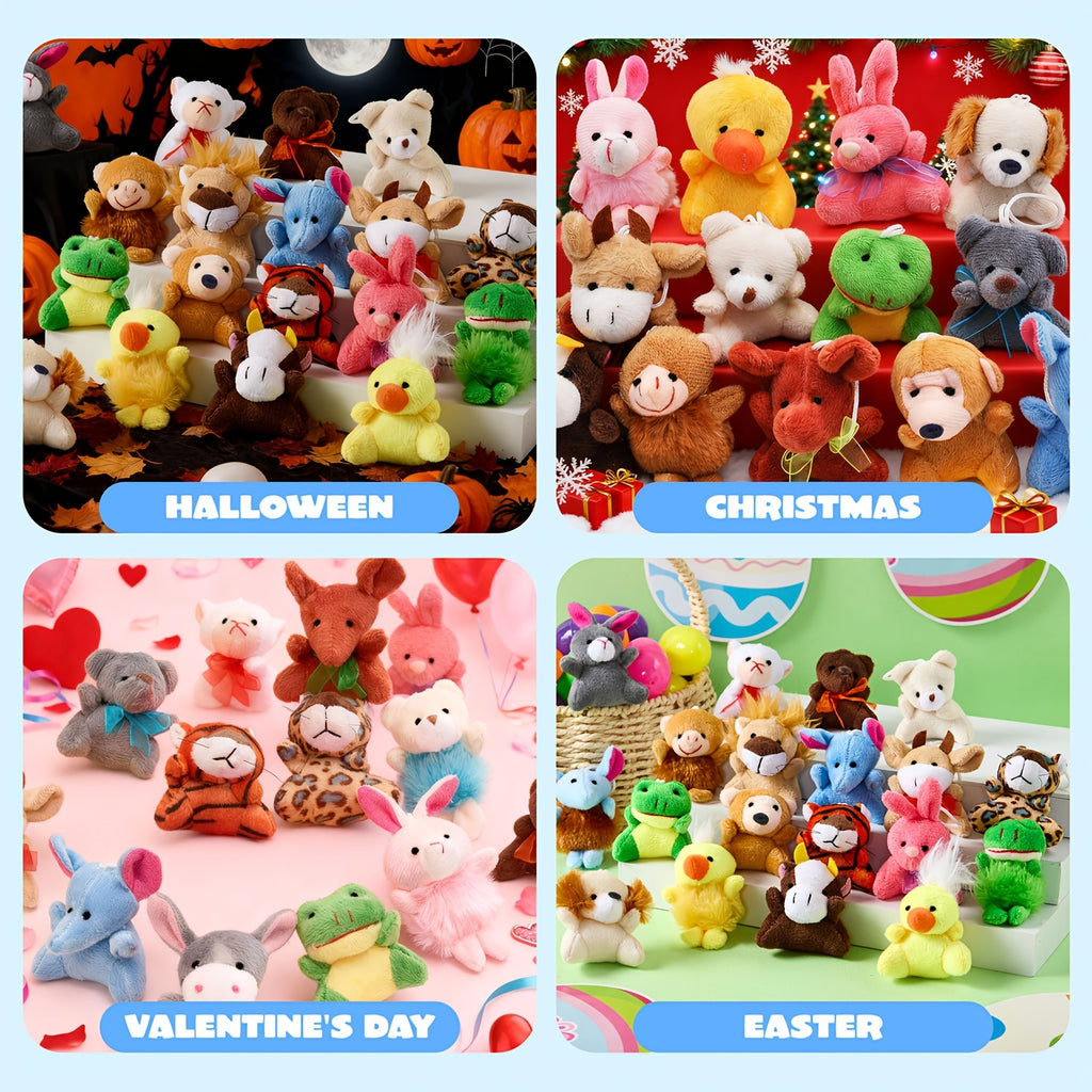 Mini Stuffed Animal Keychain Set 24 Pcs – Soft Plush Animal Figures with Lanyard, Easter Egg Stuffers, Party Favors, Classroom Prizes, Carnival Rewards & Bulk Birthday Gifts for Kids