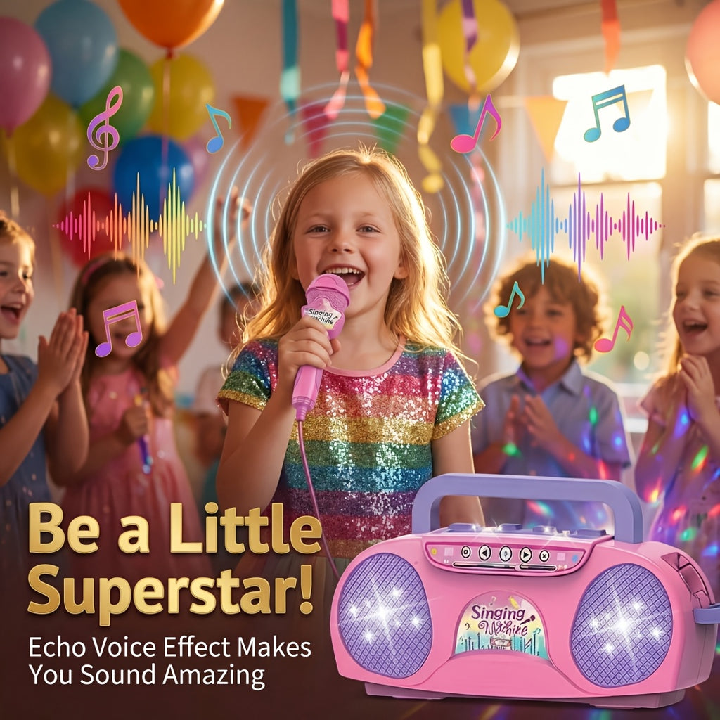 Kids Karaoke Microphone Light-Up Singing Toy with Music Machine, Birthday Gift for Boys Girls Ages 3-7, All-In-One Sing Along Speaker