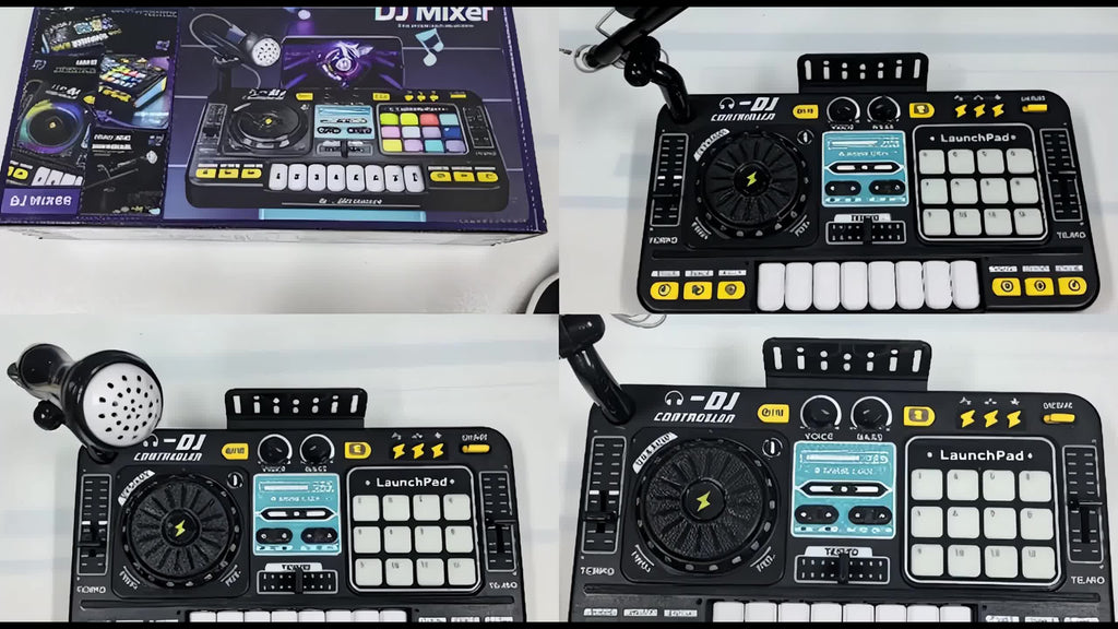 Kids DJ Mixer Toy Set with LED Lights Microphone Piano Keys 100+ Sound Effects Rechargeable Interactive Music Controller for Boys Girls Birthday Gift