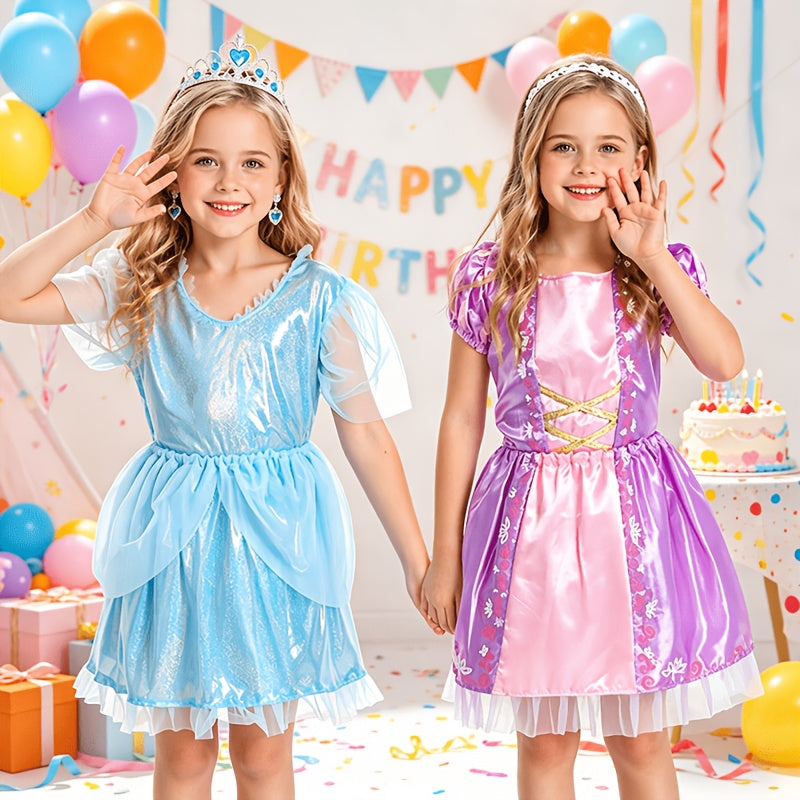 Princess Dress Up Costume Set for Girls 14-Piece, 5 Outfits with Crowns Earrings & Storage Box, Birthday Halloween Gift for Girls Ages 3-6